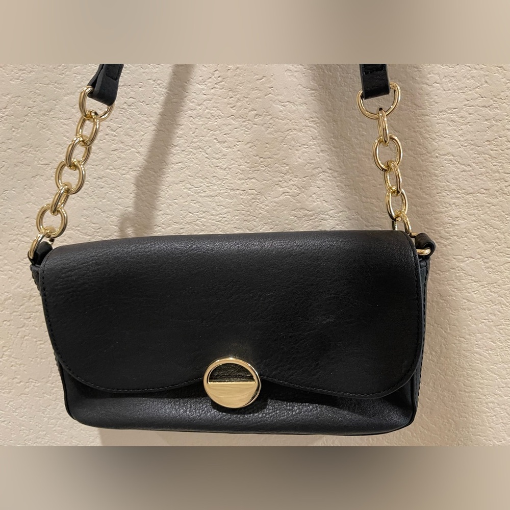 Lauren Conrad KALANI Black Shoulder Bag with Gold Chain Strap